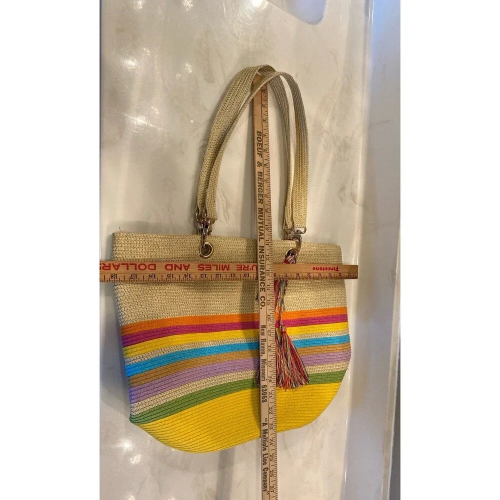 Unbranded Beach‎ Tote Bag Large Multicolor EUC Boho Metallic Tassel Shoulder Bag